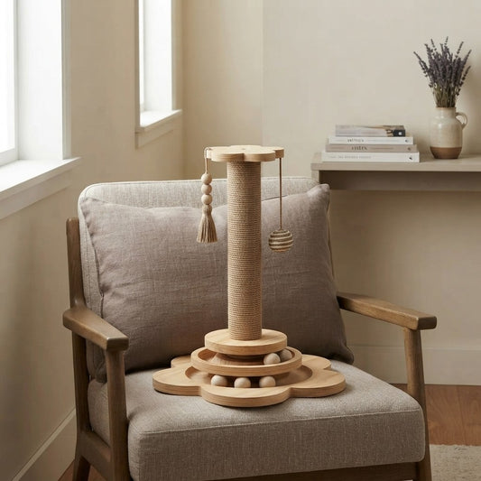Rotating Wooden Cat Scratch Platform